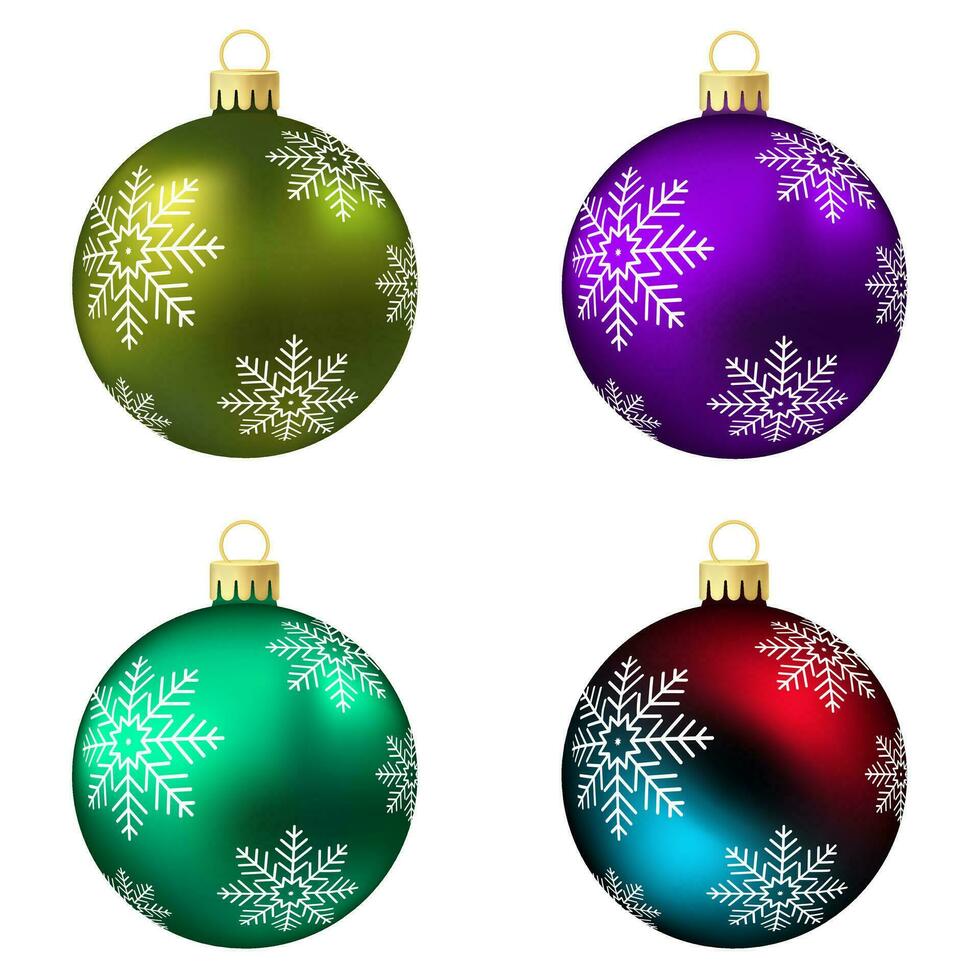 conjunto de verde, púrpura y arco iris Navidad árbol juguete o pelota vector
