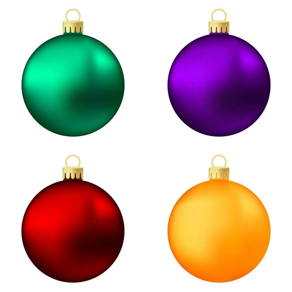 conjunto de púrpura, rojo, naranja y verde Navidad árbol juguete o pelota vector