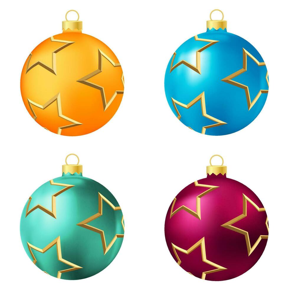 conjunto de naranja, azul, turquesa y rosado Navidad árbol juguete o pelota vector