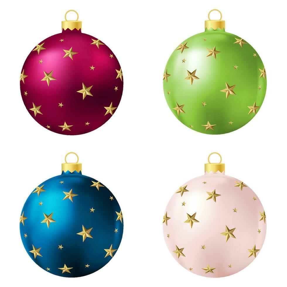 Set of pink, green, blue and beige Christmas tree toy or ball vector