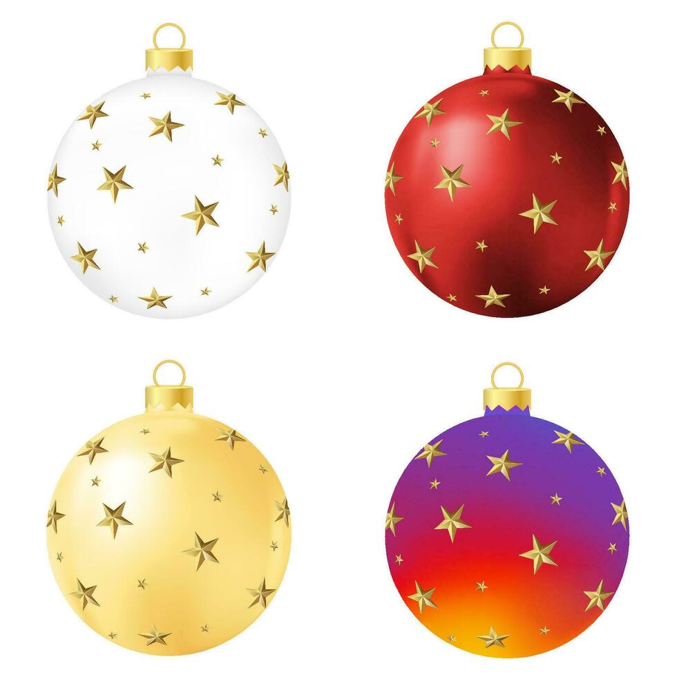 conjunto de blanco, rojo, amarillo y arco iris Navidad árbol juguete o pelota vector