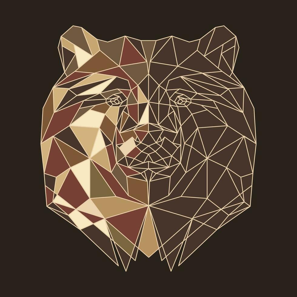 Bear head, geometric polygonal illustration of the animal in color. Poster, logo, wall art. Line art, vector