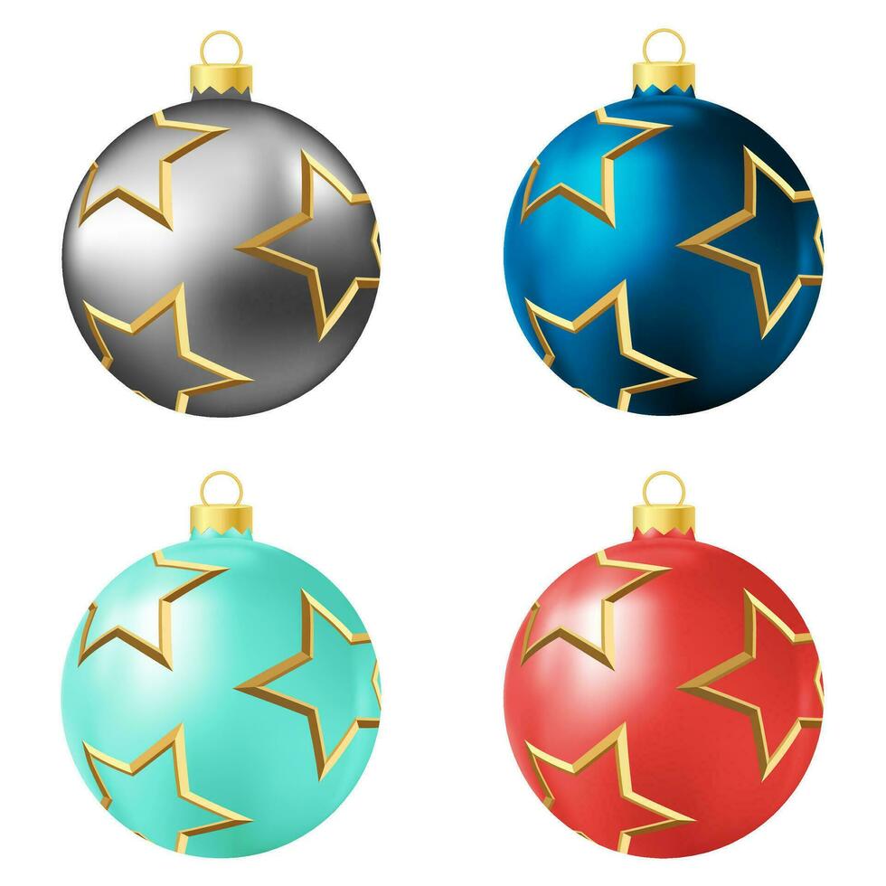 conjunto de gris, azul, turquesa y rojo Navidad árbol juguete o pelota vector