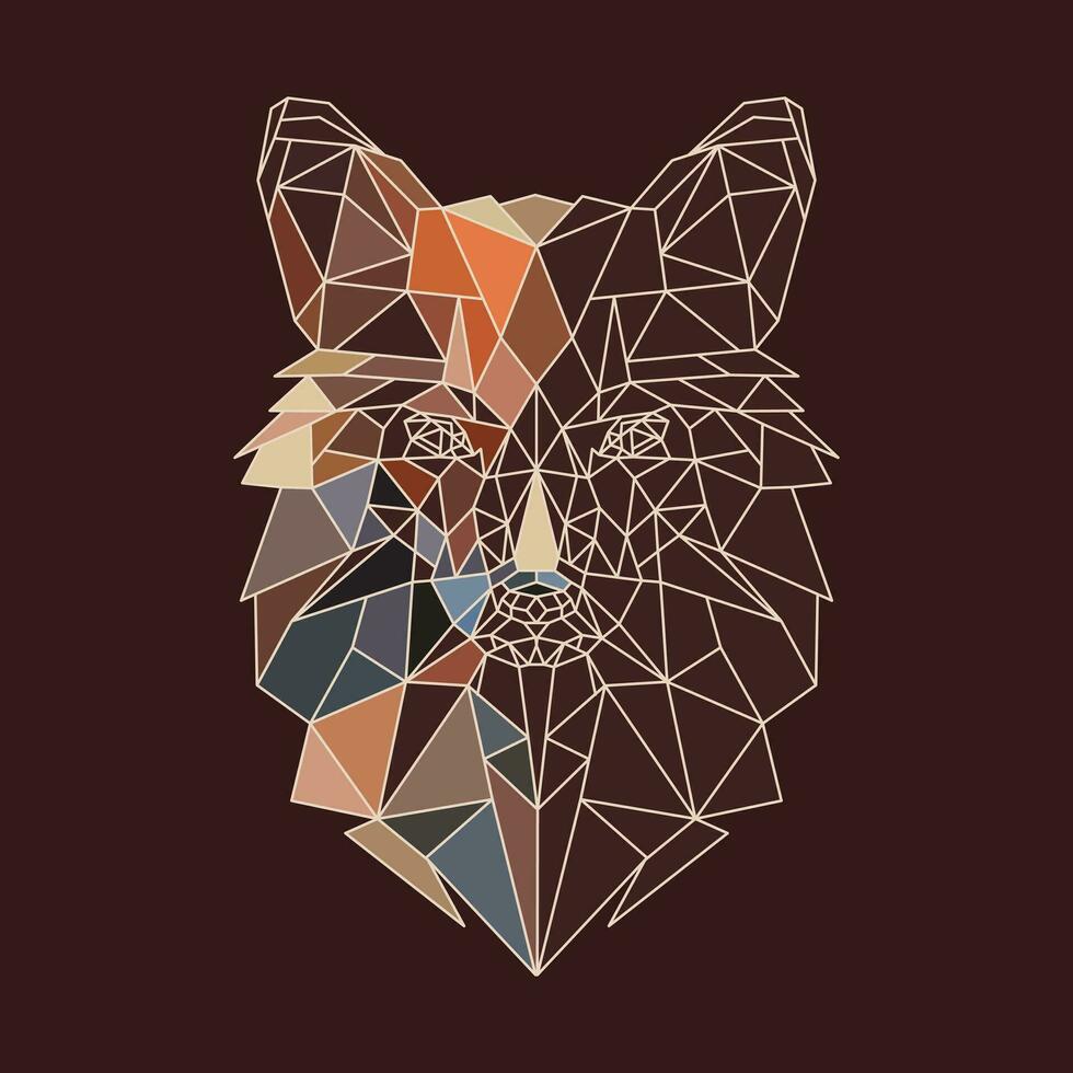 Wolf head, geometric polygonal illustration of the animal in color. Poster, logo, wall art. Line art, vector