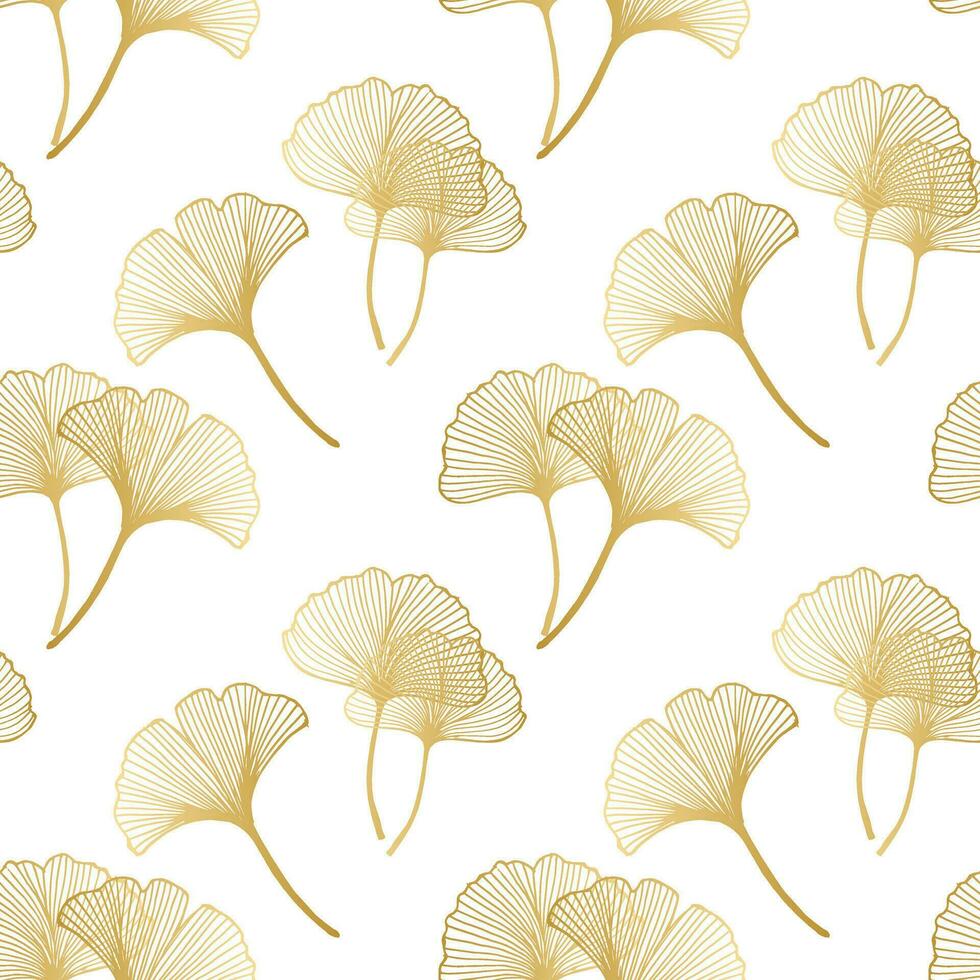 Seamless pattern, hand drawn ginkgo biloba leaves on a white background. Background, print, elegant textile, vector
