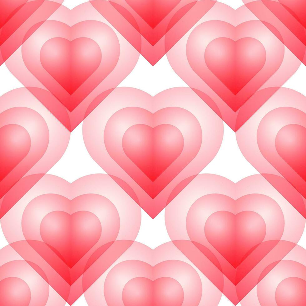 sin costura patrón, transparente rosado corazones en un blanco antecedentes. San Valentín día fondo, textil, vector