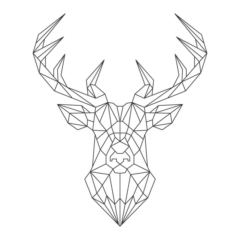 Deer head, geometric polygonal reindeer illustration, outline. Poster, logo, wall art. Line art, vector