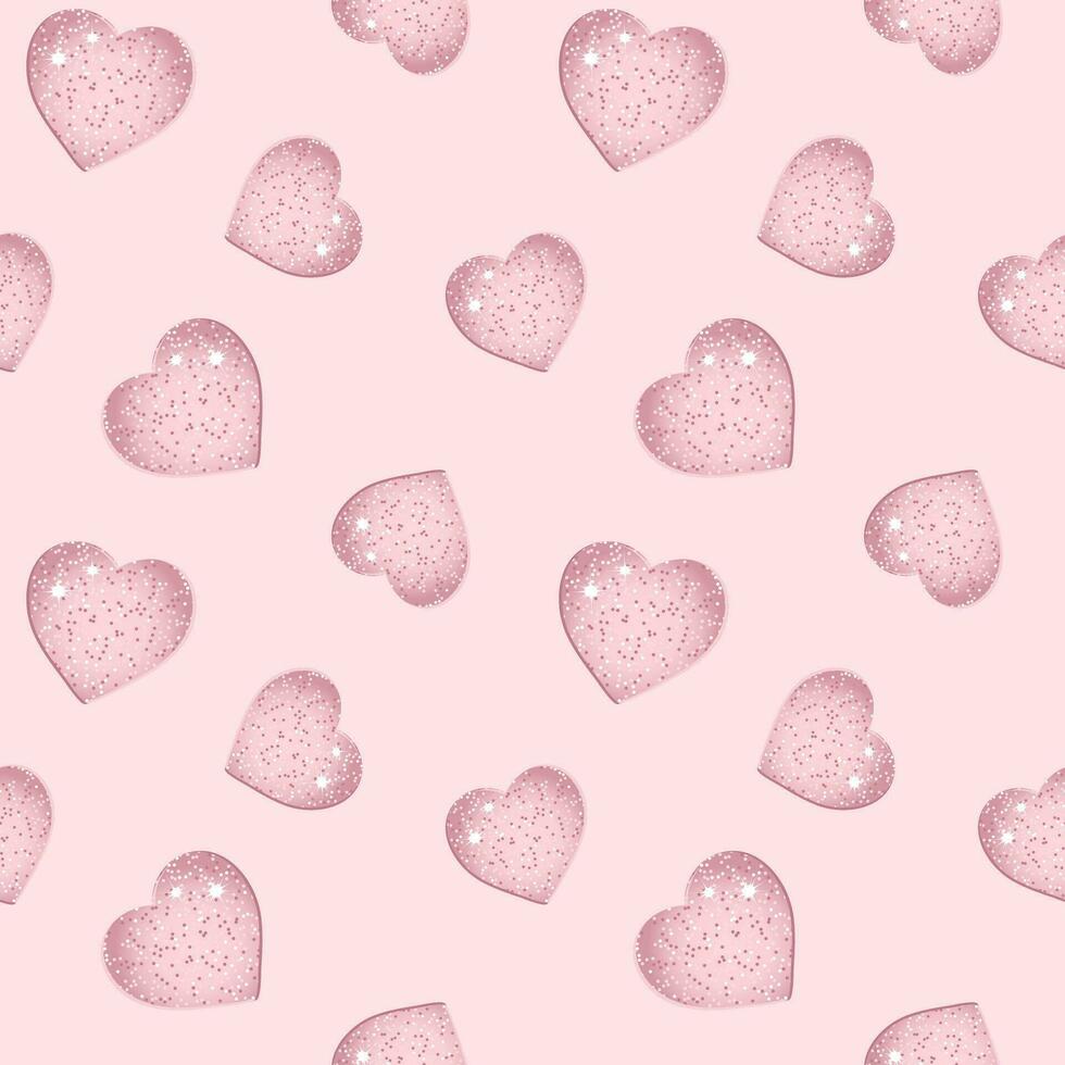 Seamless pattern, abstract cute shiny hearts on a white background. Valentine's day background, textile, vector