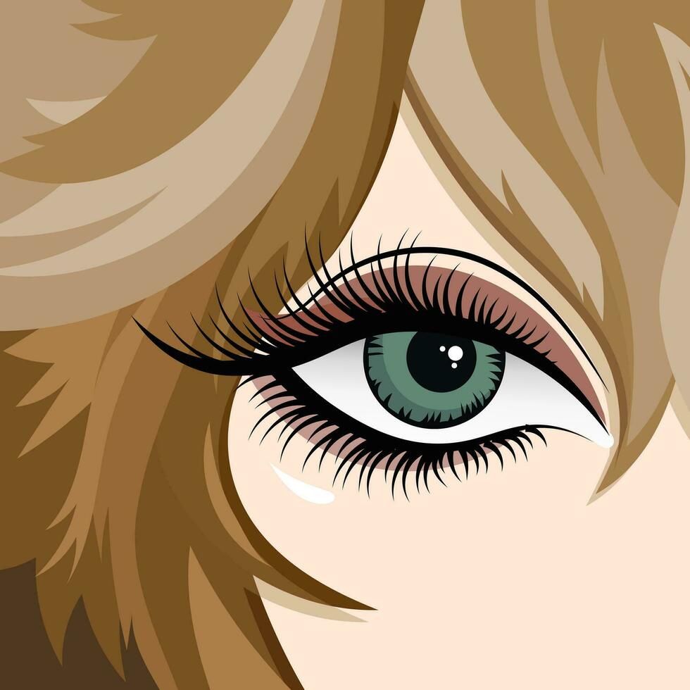 Portrait of a beautiful girl, face, art aesthetics poster. Female eyes and hair. Beauty concept. Illustration, vector