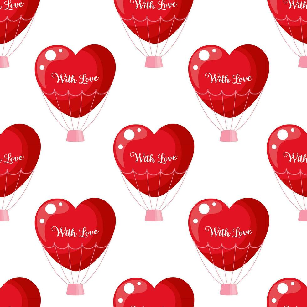 Seamless pattern, red heart balloons With love. Print, background for Valentine's day, vector