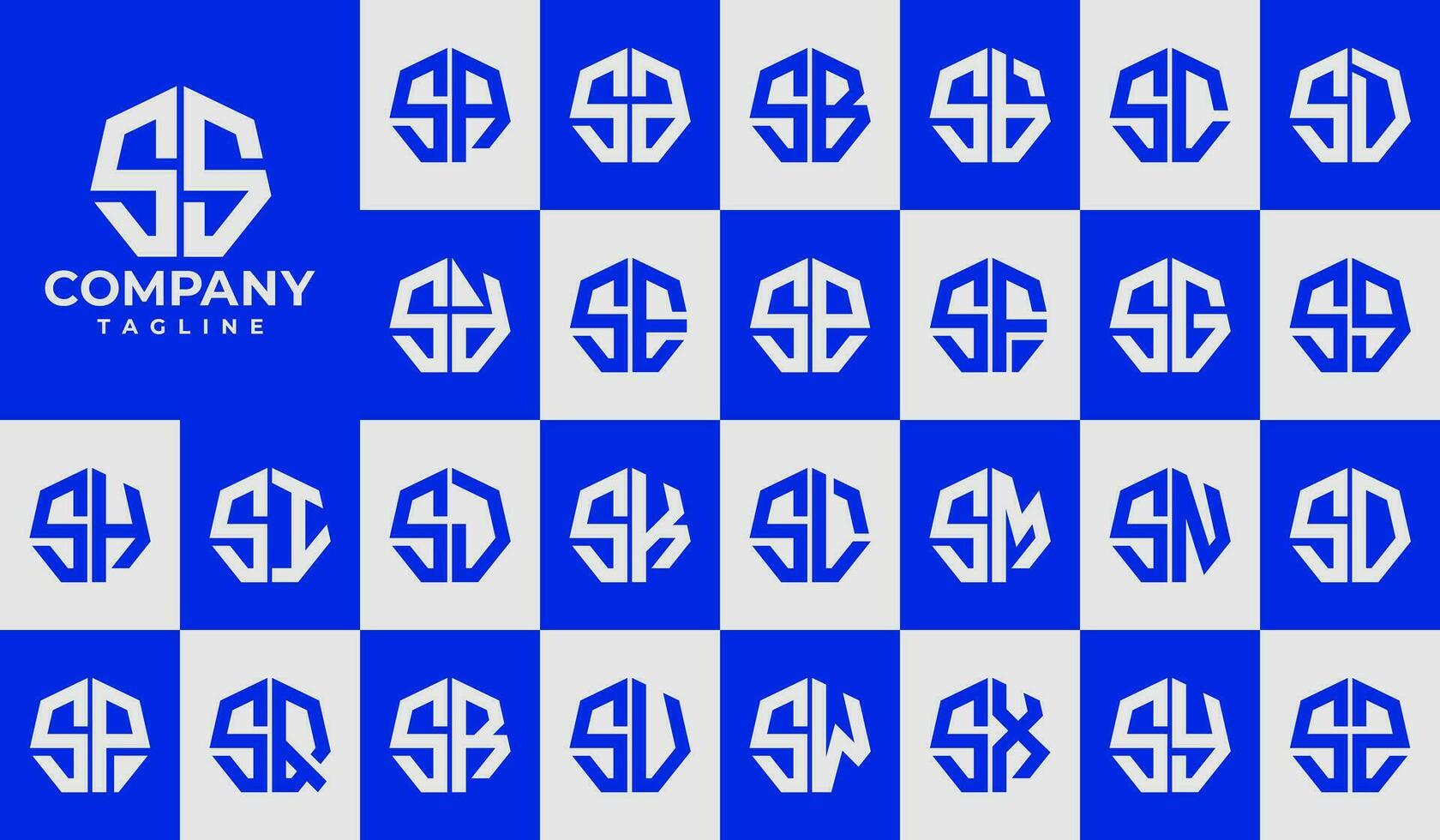 Modern line heptagon initial letter S SS logo design set vector