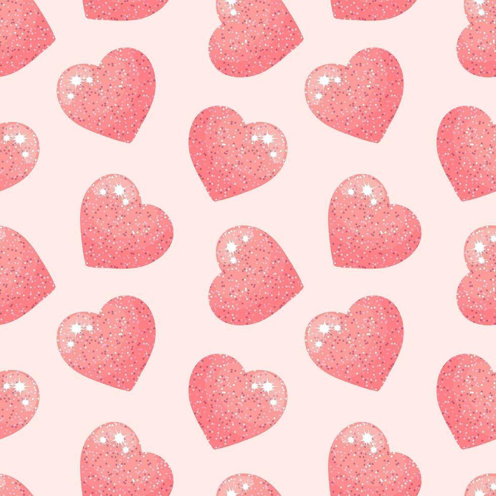 Seamless pattern, abstract cute shiny hearts on a white background. Valentine's day background, textile, vector