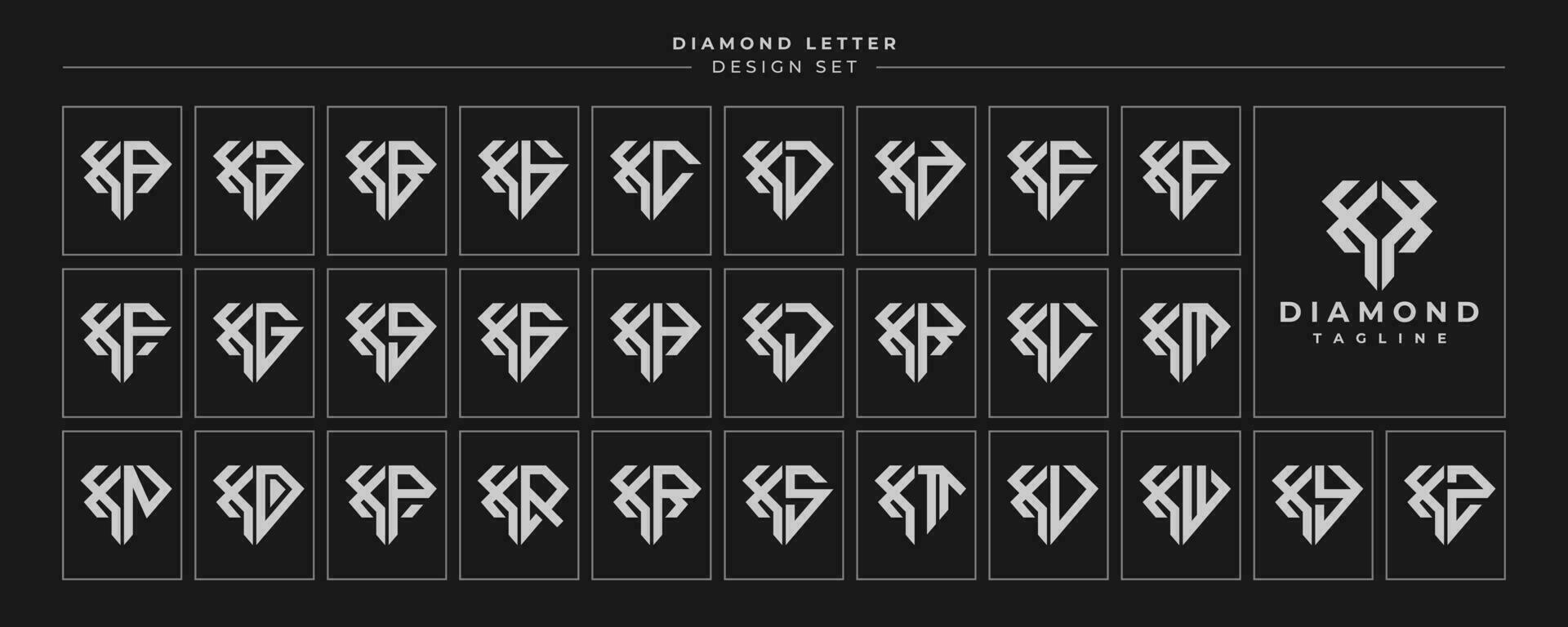 conjunto de lujo diamante cristal letra X xx logo diseño vector