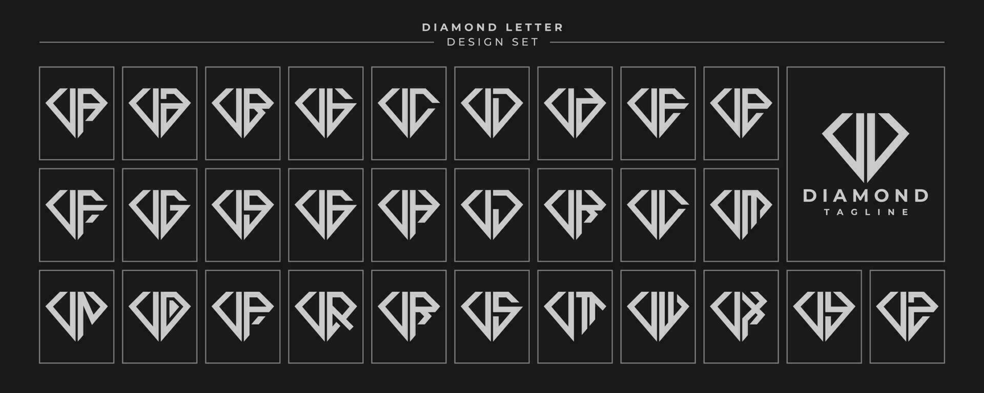 Set of luxury diamond crystal letter V VV logo design vector