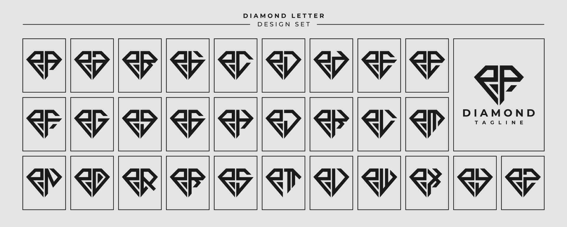Line jewelry diamond letter P PP logo design set vector