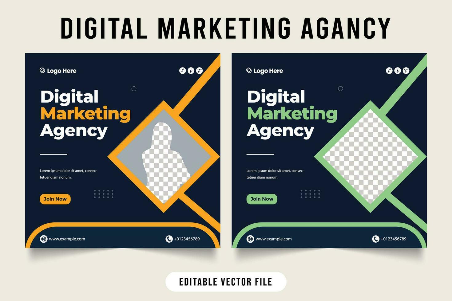 Digital marketing agency and corporate social media post template. Editable social media post design. Marketing Company web banner vector.Online advertising poster layout design. vector