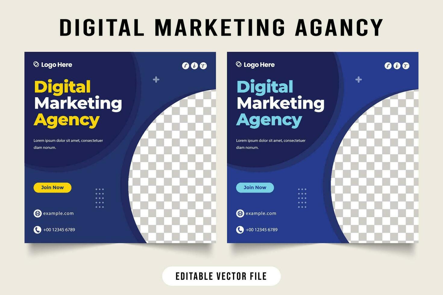 Digital marketing agency social media post template. Marketing Company web banner vector. Corporate social media post template. Online advertising poster layout design. vector
