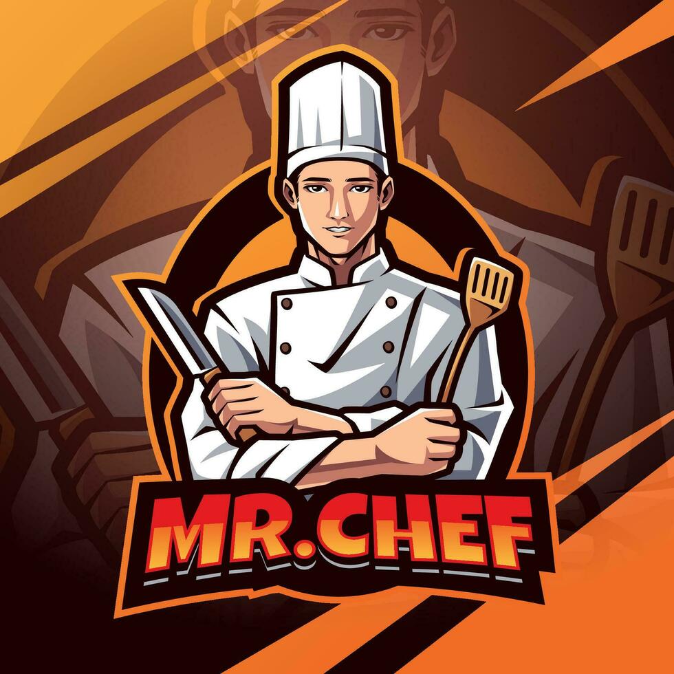 Mr.chef esport mascot logo design vector