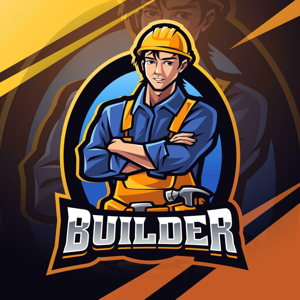 Builder esport mascot logo design vector
