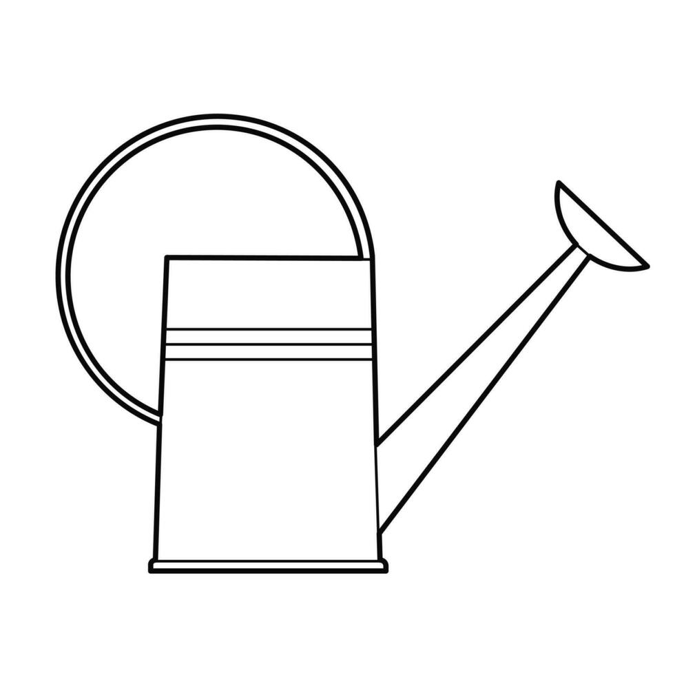 Watering can for the garden. Design element. Black and white outline illustration vector