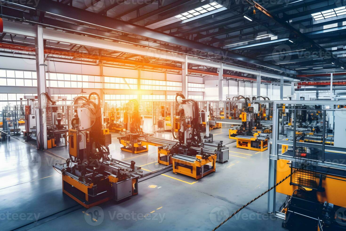AI generated Industrial Robot Arm at Production Line at Modern Factory. Neural network AI generated photo