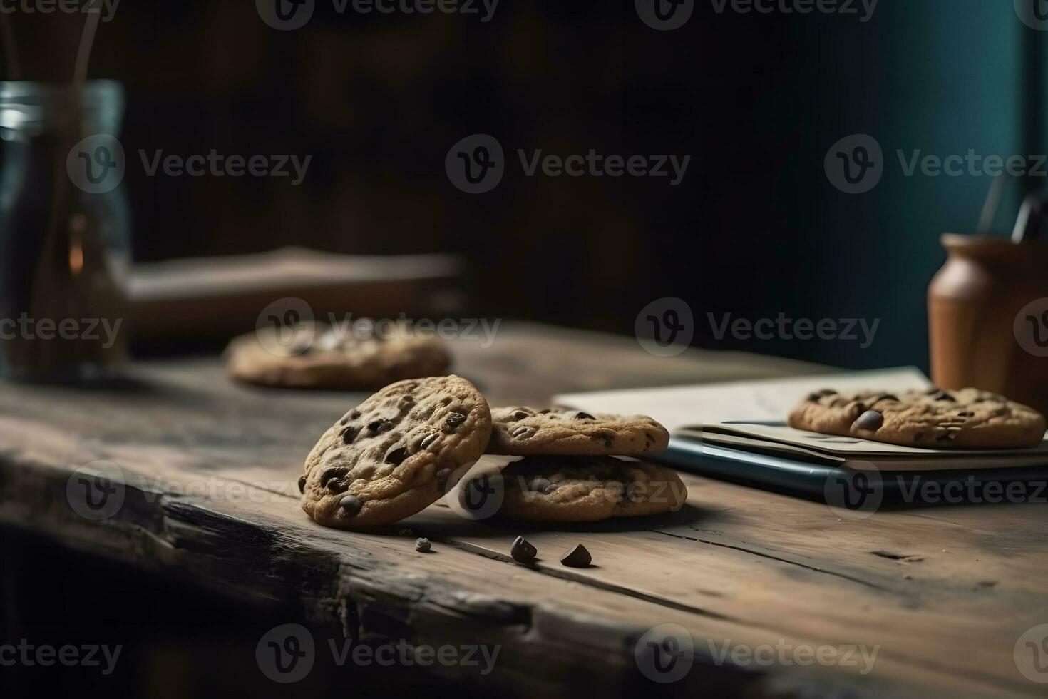 ai generado chocolate galletas en de madera mesa de cerca. neural red ai generado foto