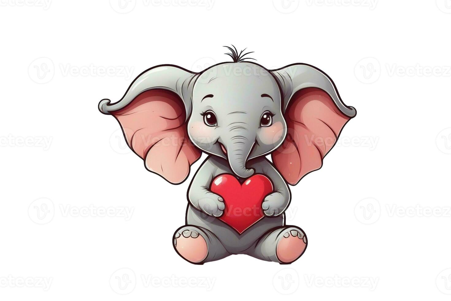 AI generated cute graphics elephant with a red heart  elephant with a red heart photo