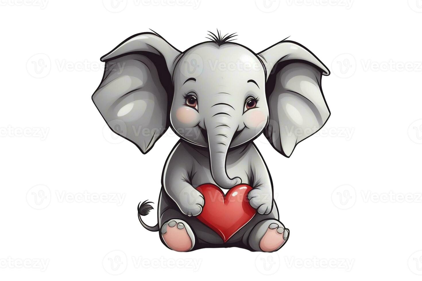 AI generated cute graphics elephant with a red heart  elephant with a red heart photo