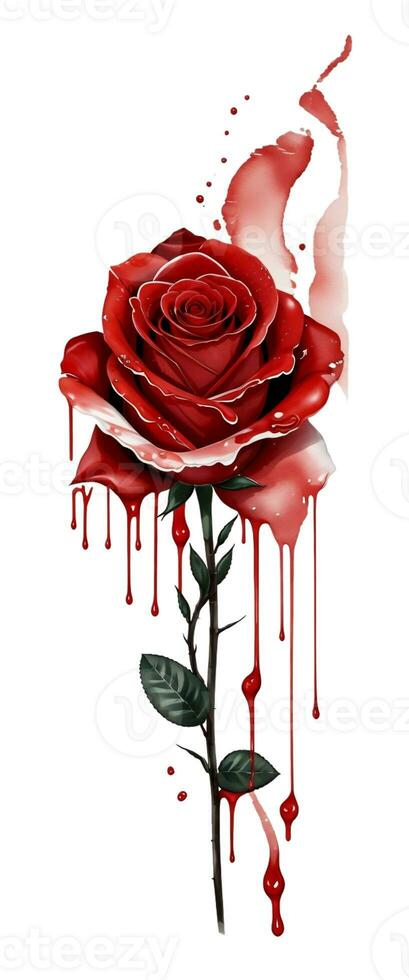 AI generated red rose watercolor artwork on white background photo