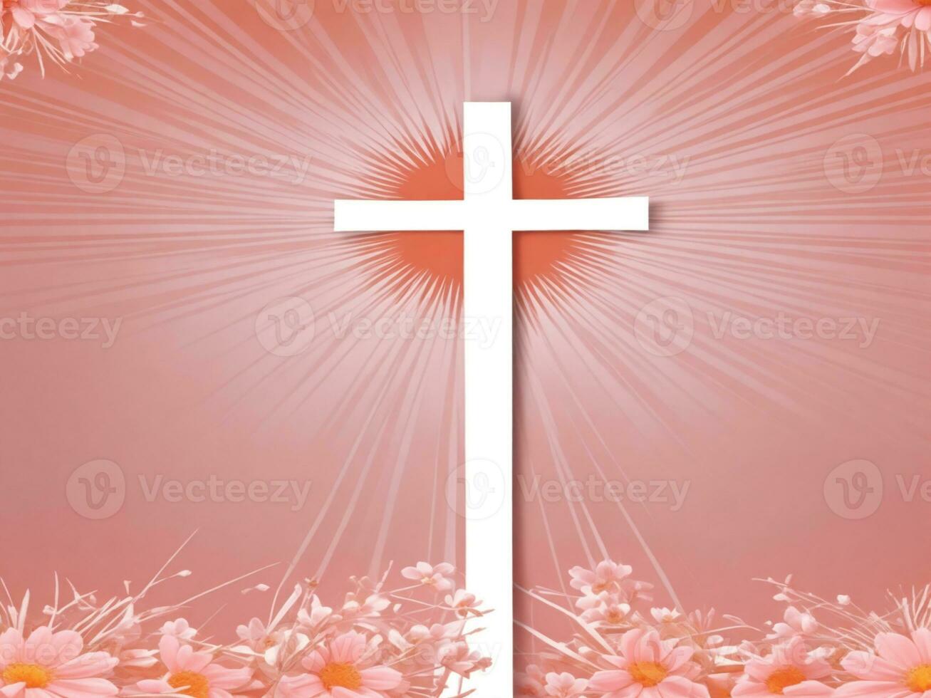 AI generated Christian watercolor graphics with a cross for Easter photo