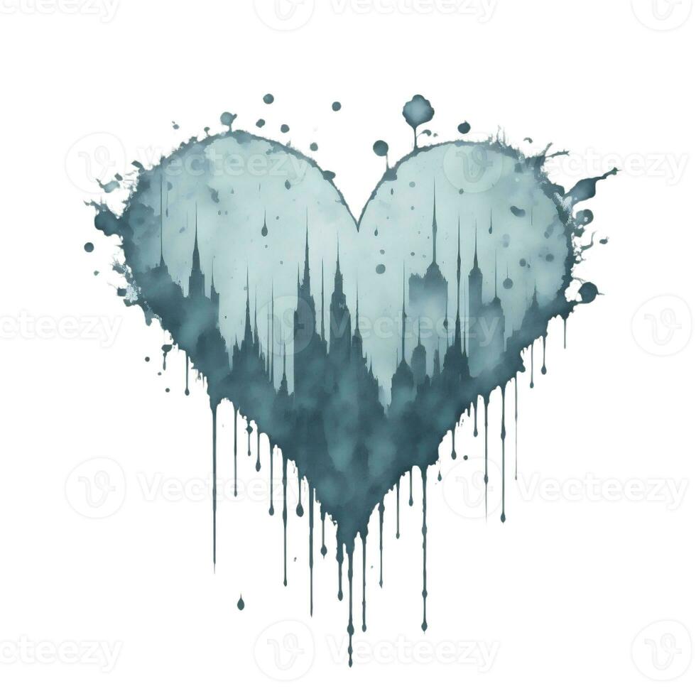 AI generated heart on white background with city skyscrapers in the middle on white background photo