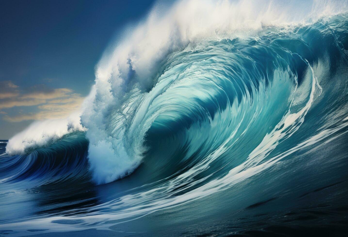 ai generado un grande agua ola golpear el Oceano foto