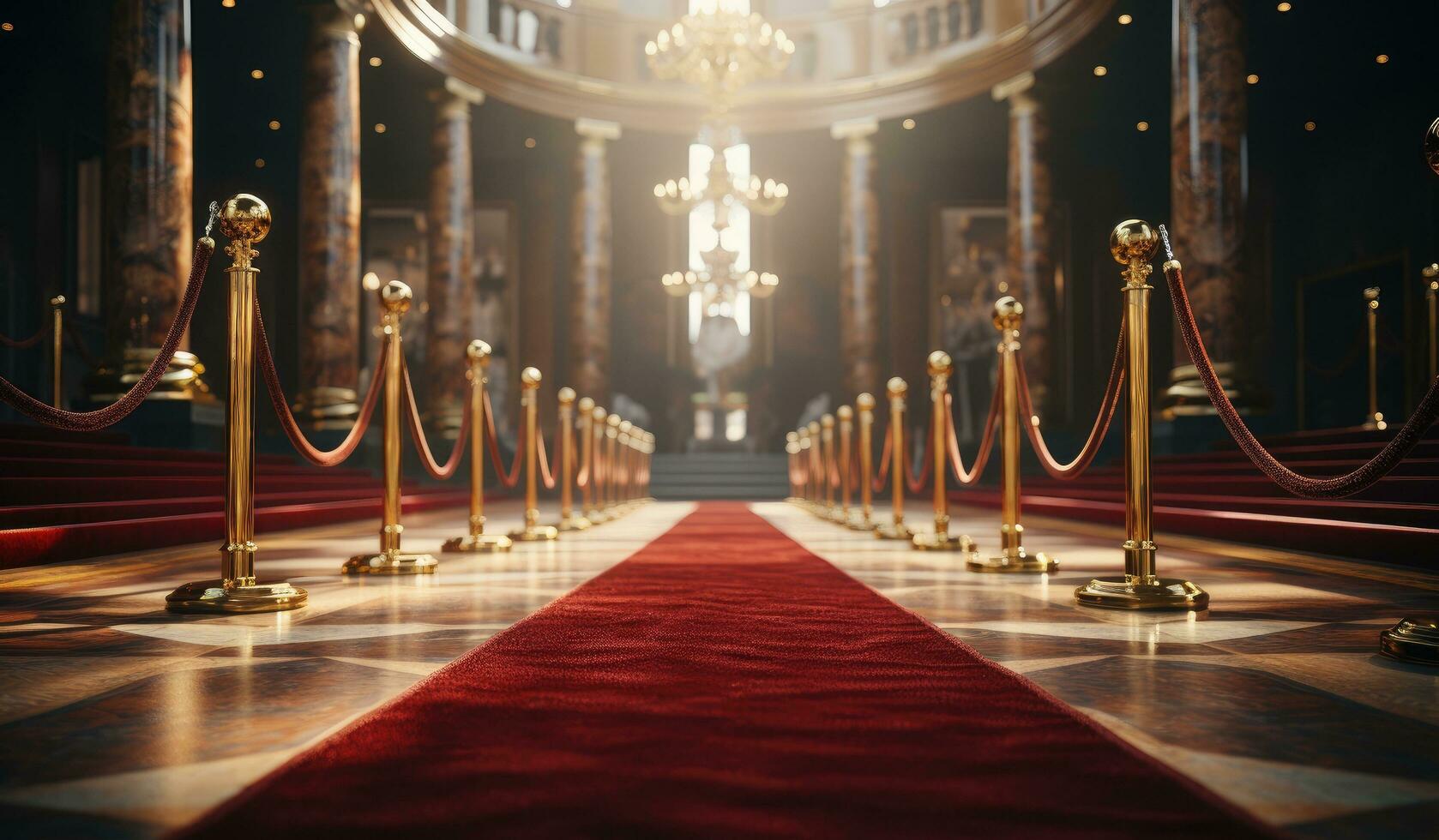 AI generated a red carpet leading to some red lights photo