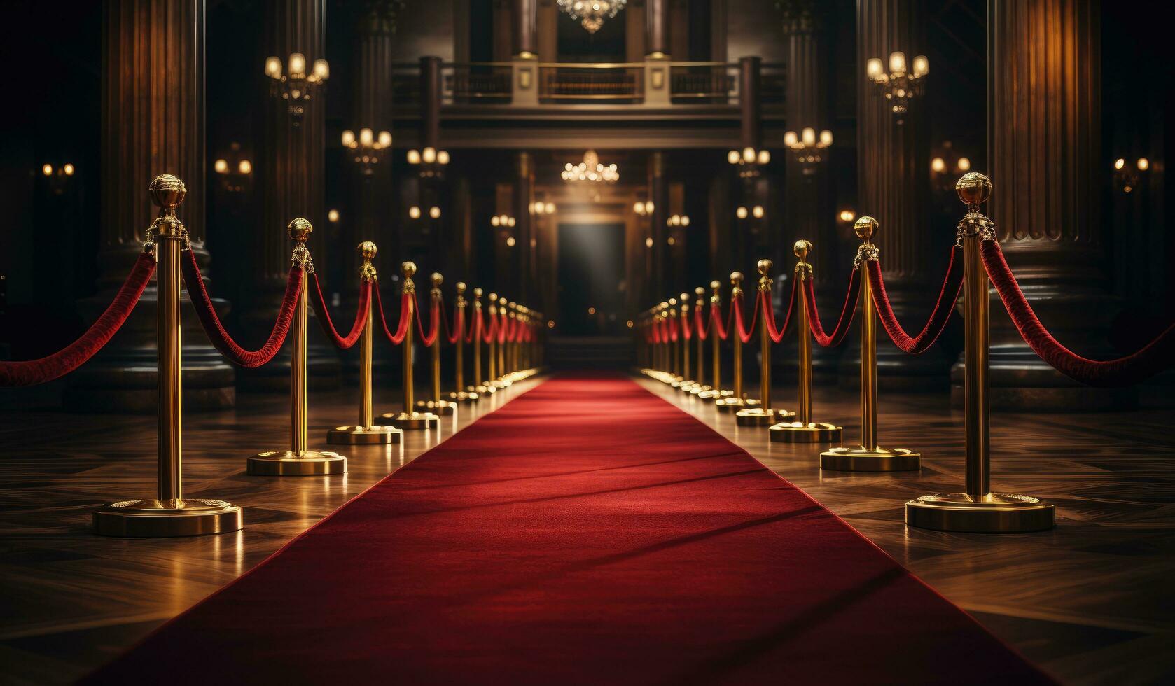 AI generated a red carpet leading to some red lights photo