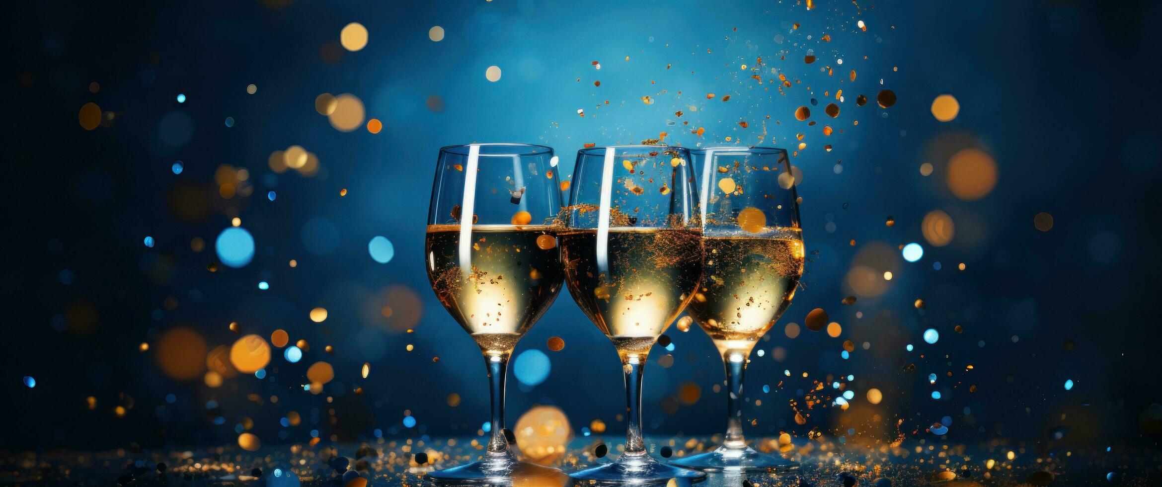 AI generated two glasses of champagne on a blue background photo