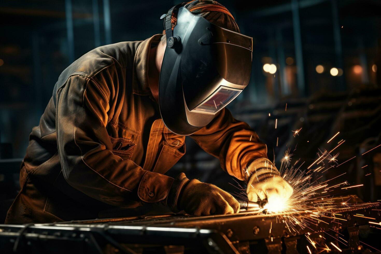 AI generated welder wearing safety gear and welding metals photo