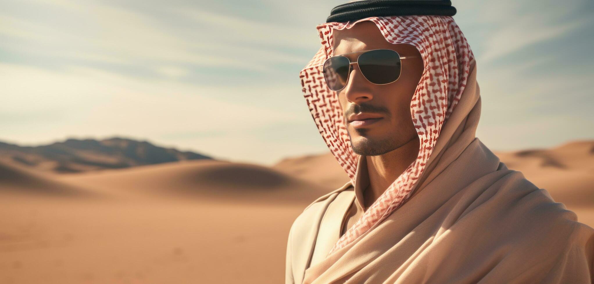 ai generado joven saudi masculino en el Desierto foto