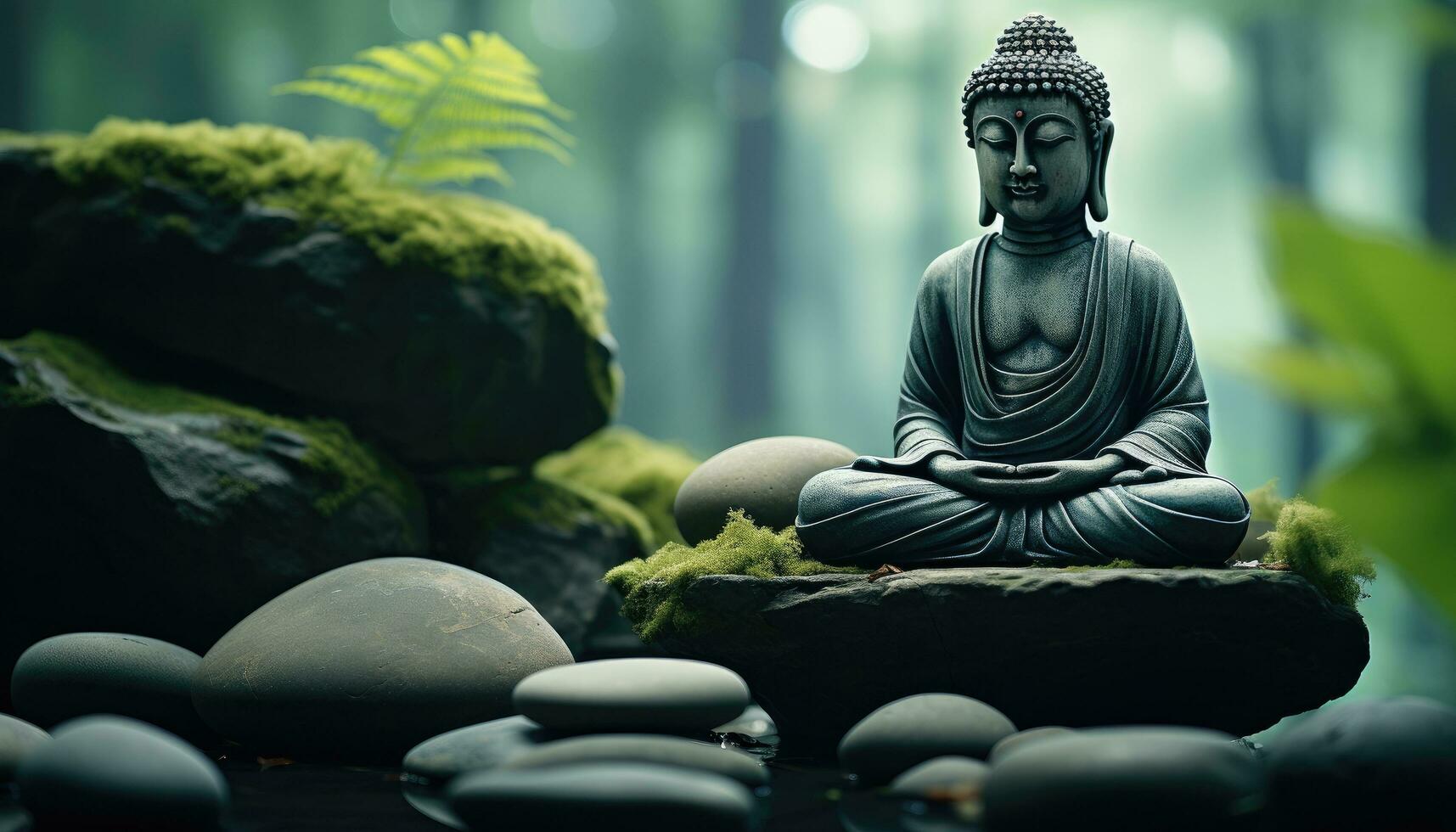 AI generated a buddha in meditation with a stone sitting in the background photo