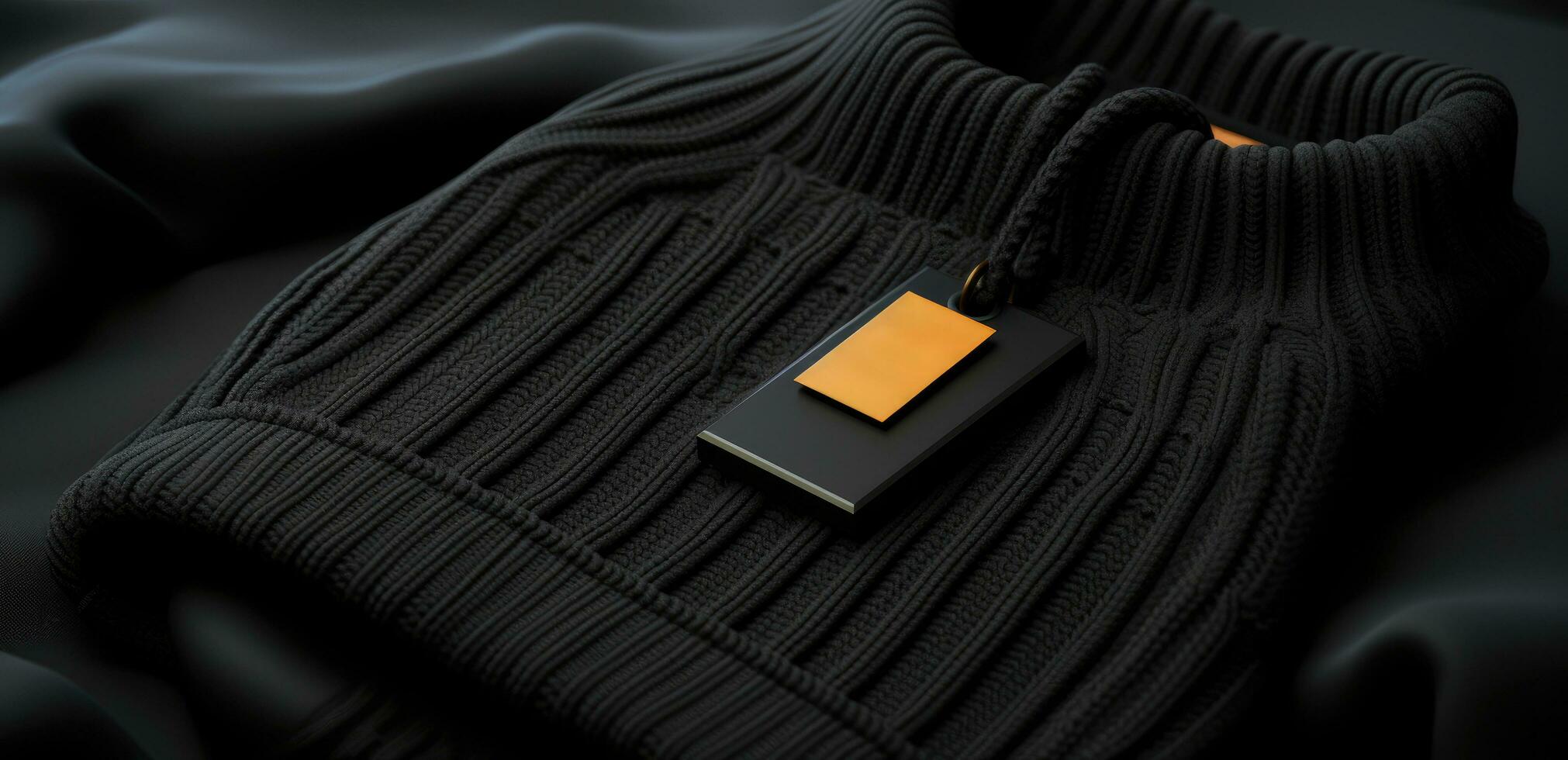 AI generated a black tag is sitting on top of a pair of black sweaters photo