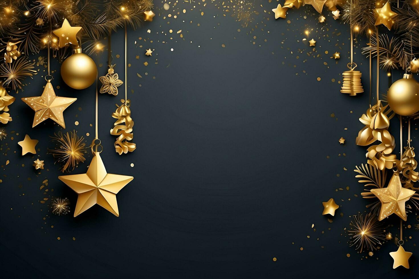 AI generated happy new year background with golden stars and decorations photo