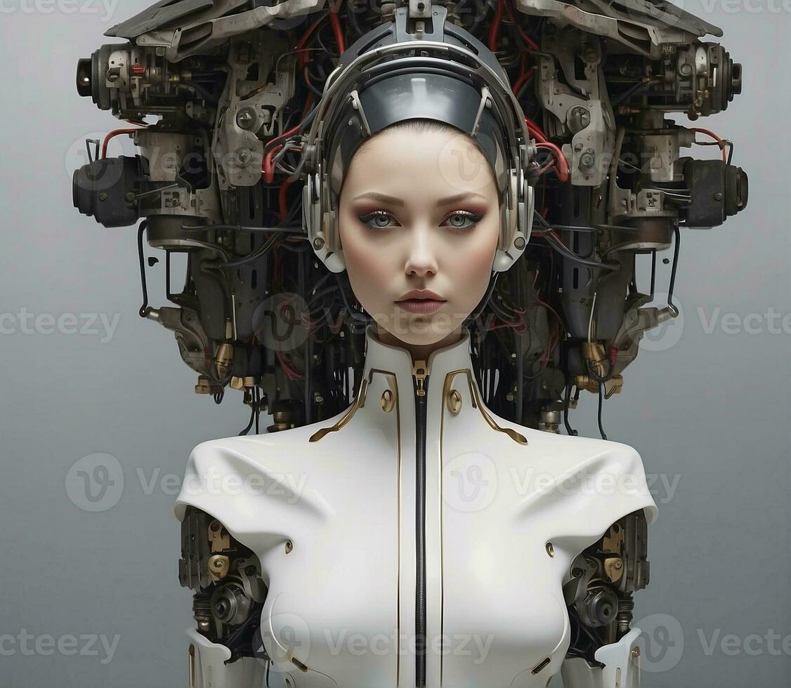 AI generated AI female cyborg futuristic technology artificial intelligence girl illustration. photo