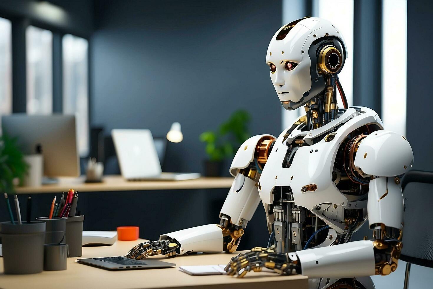 AI generated artificial intelligence, robot thinking modern concept photo