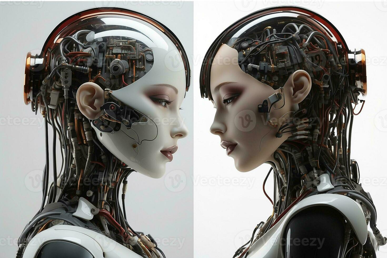 AI generated AI female cyborg futuristic technology artificial intelligence girl illustration. photo
