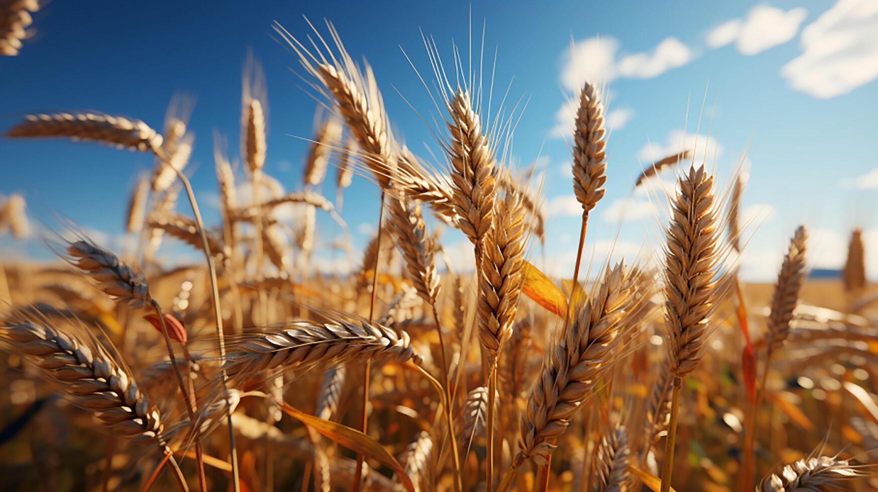 AI generated Wheat field at sunlight photo