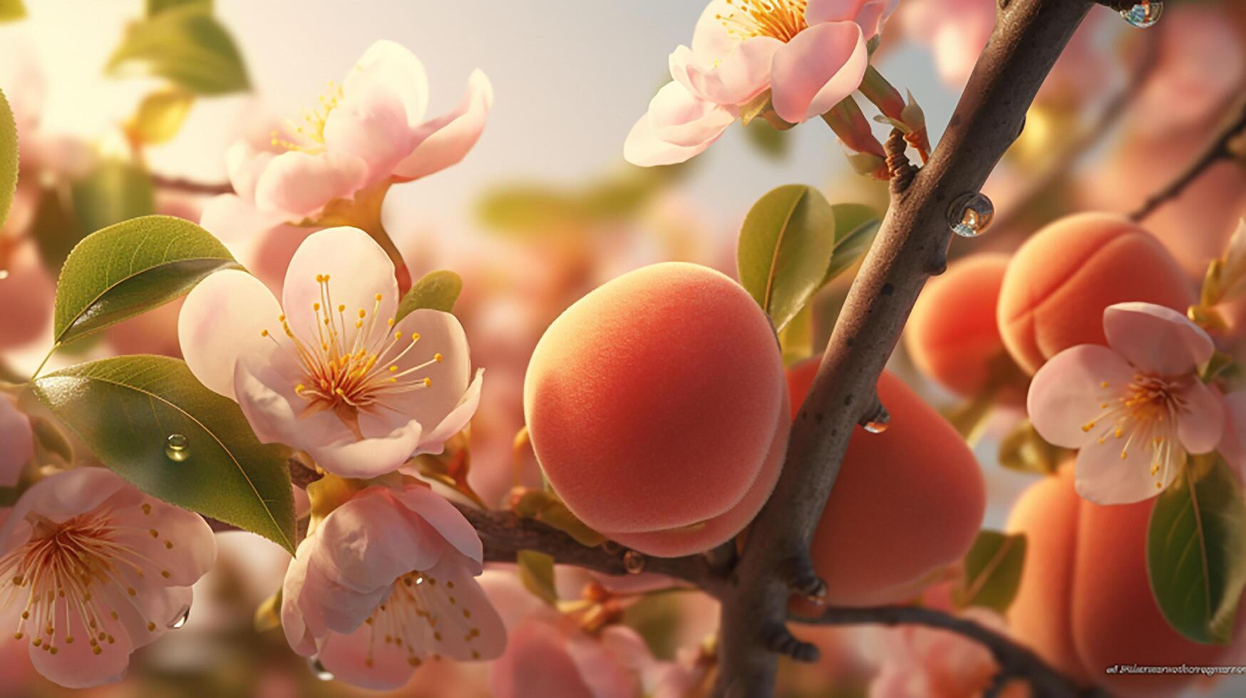 AI generated a tree with fruit on it and water drops photo