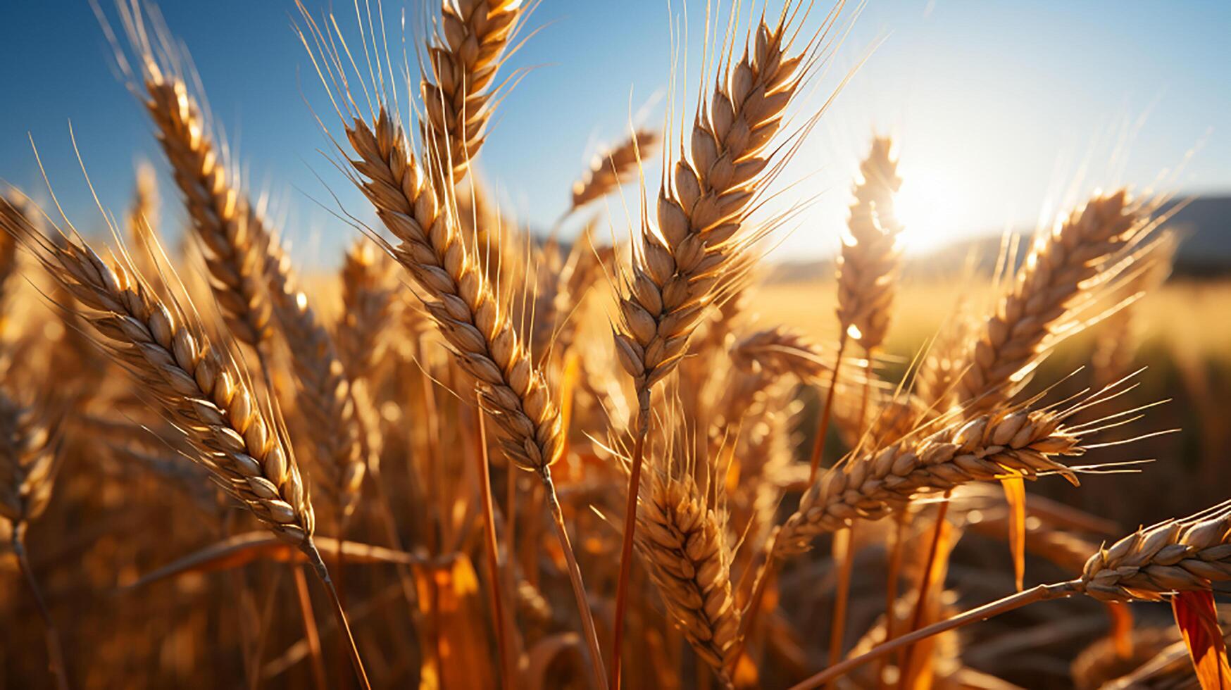 AI generated Wheat field at sunlight photo