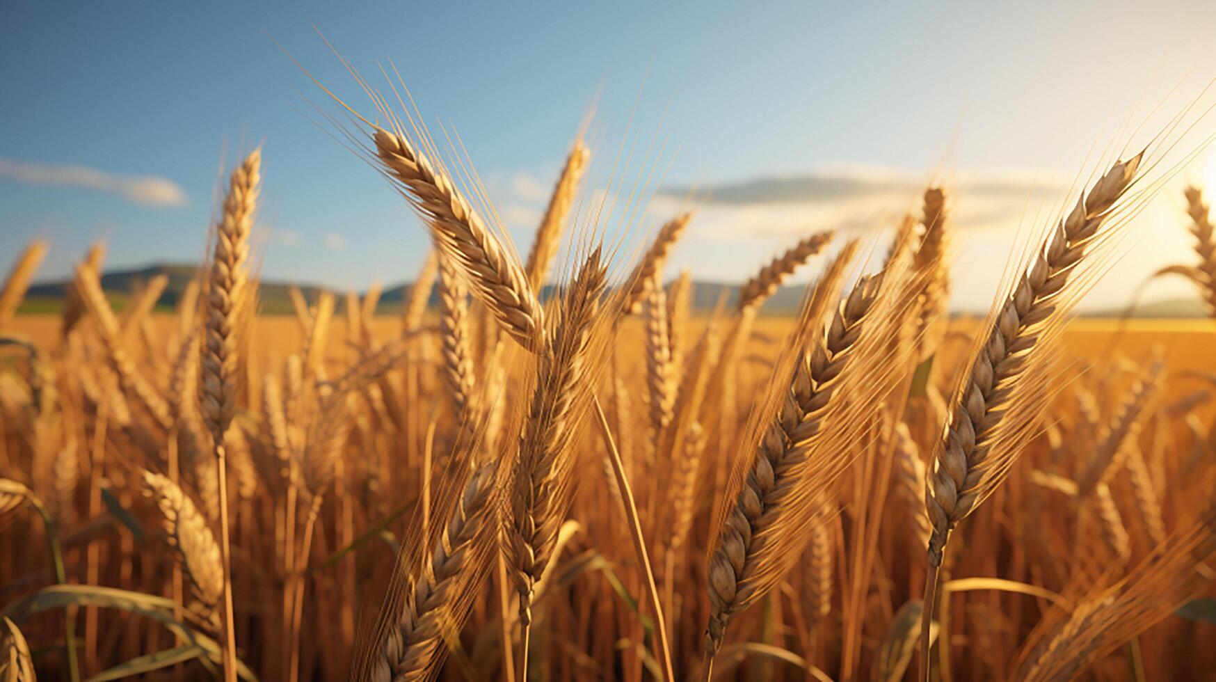 ai generado trigo campo a luz de sol foto