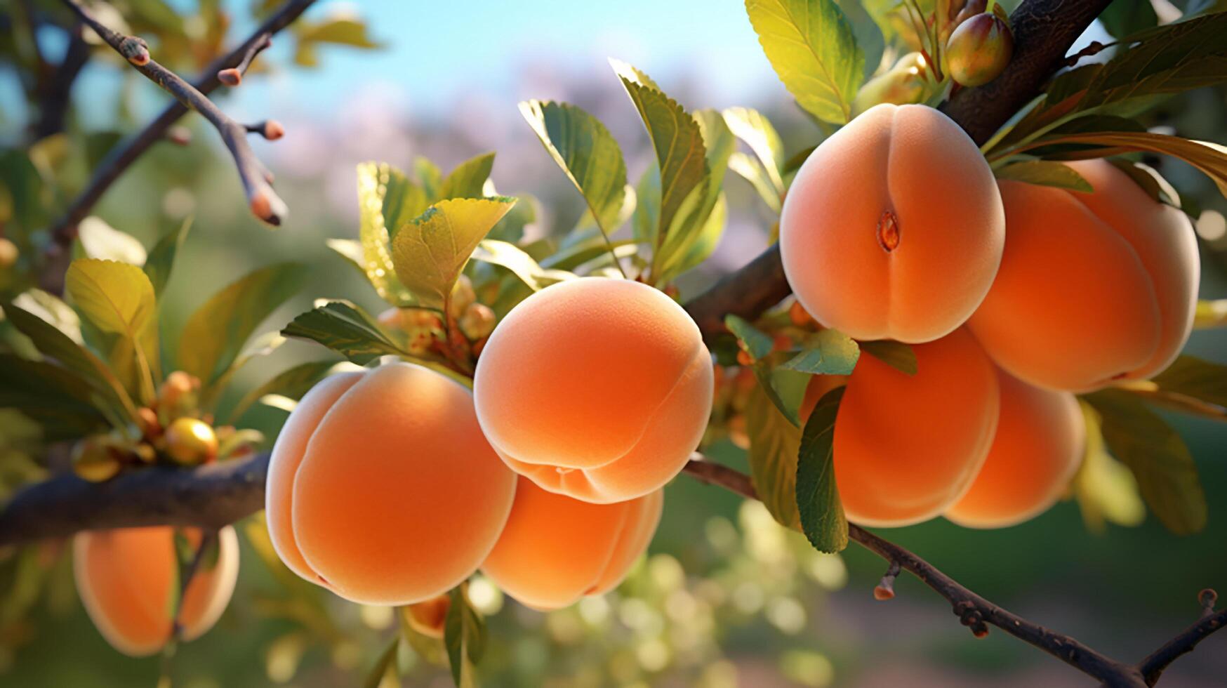 AI generated a bunch of oranges are on a branch with water droplets photo