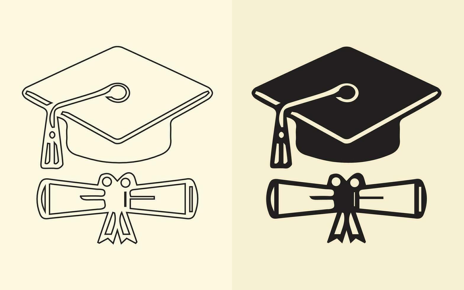 Graduation cap different style icon set. Line, glyph, and filled outline version, outline, and filled vector sign. Symbol, logo illustration. Vector graphics