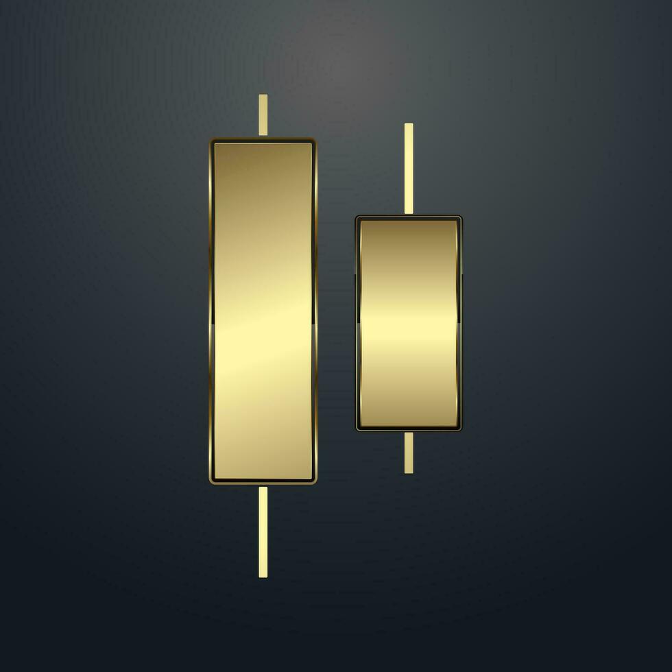 Two Gold, Luxury bar charts with up trend arrow on the top used for Business candle stick graph chart of investment trading on dark background vector